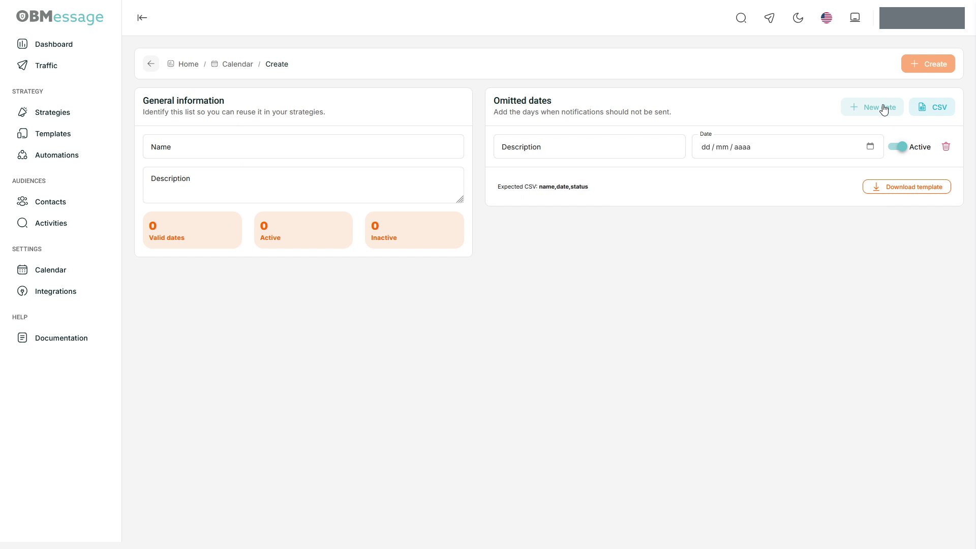Create a calendar with a date row