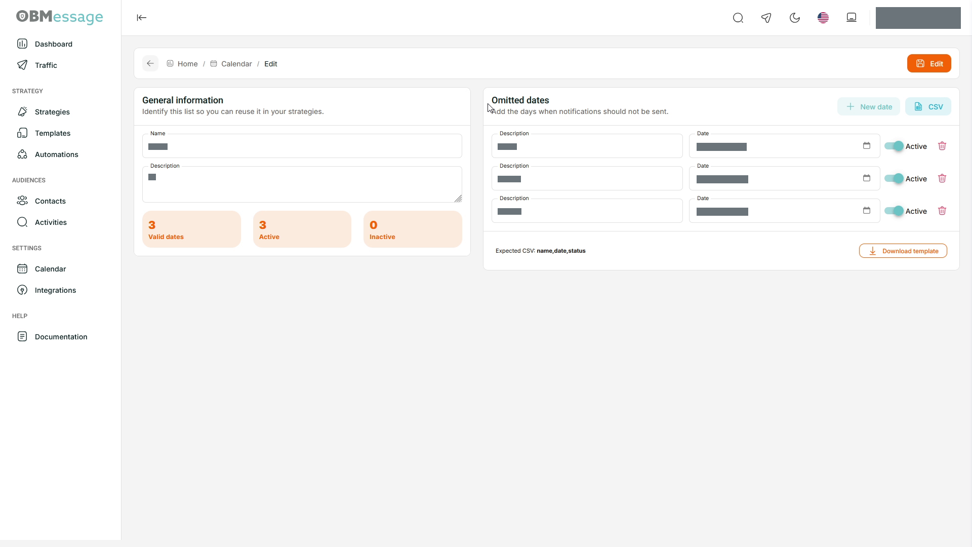 Calendar: edit an omitted-date list