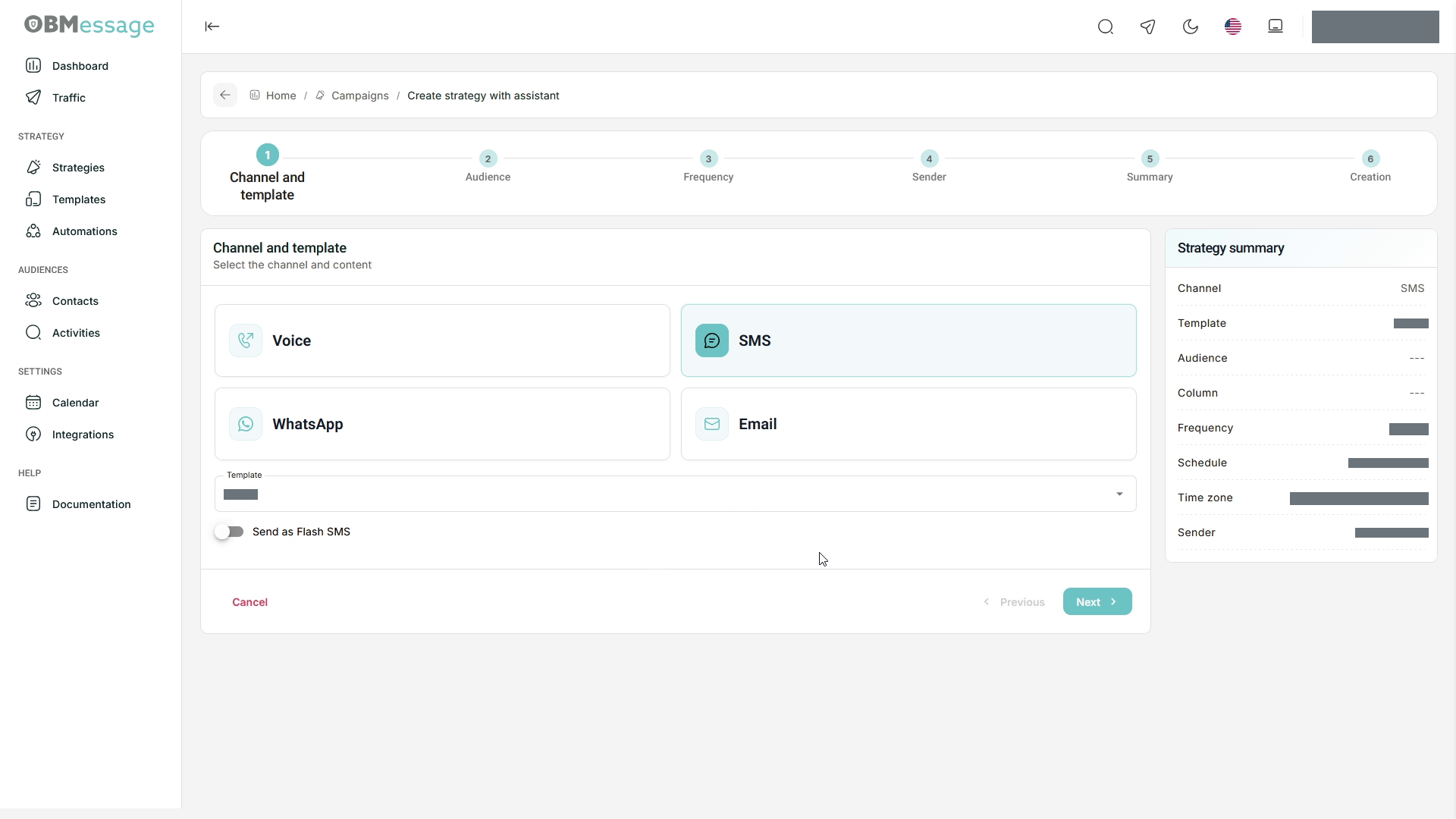 Wizard: channel and template selection