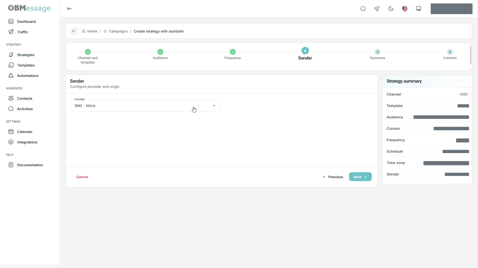 Wizard: sender configuration