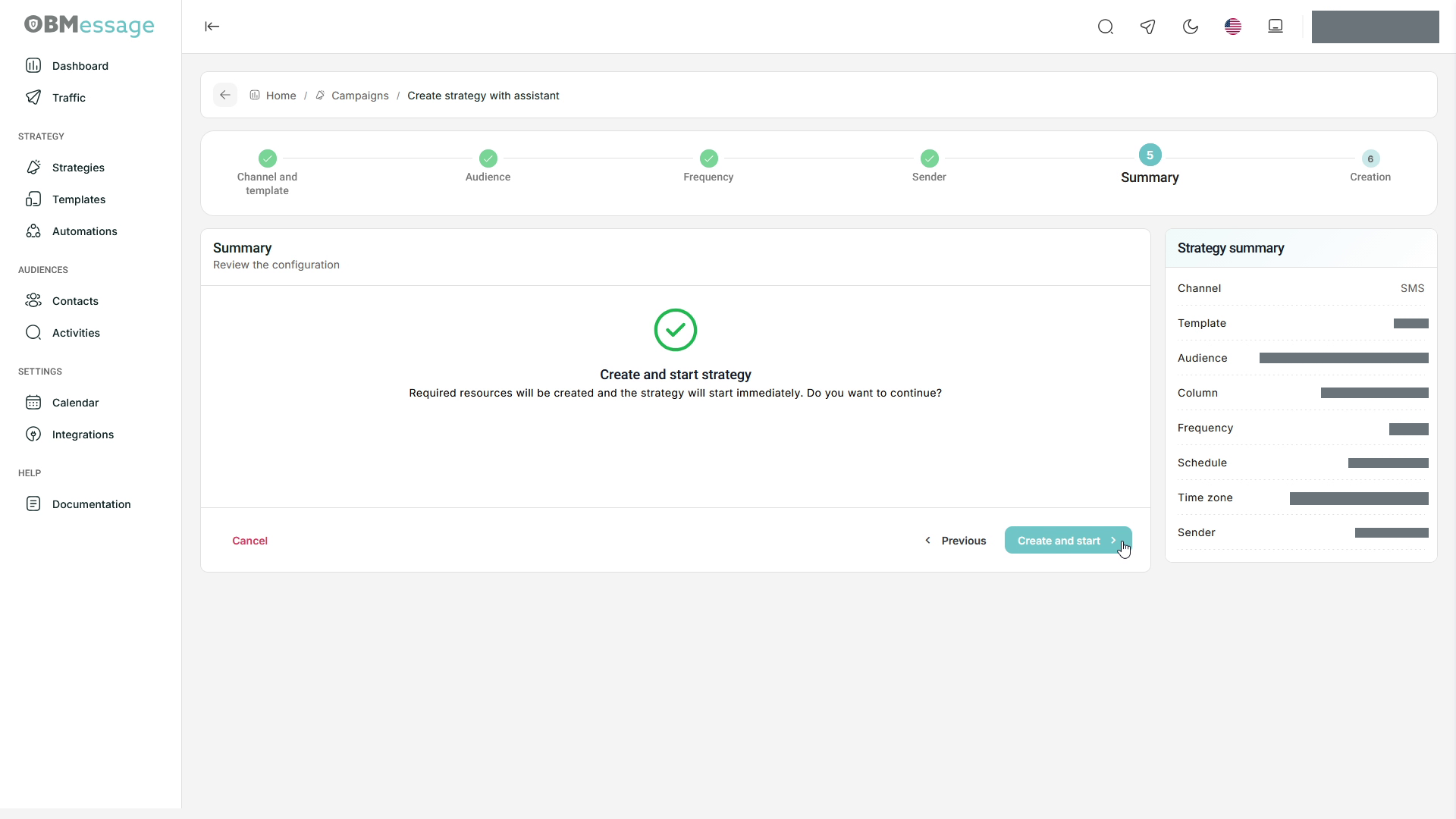 Wizard: summary before Create and start