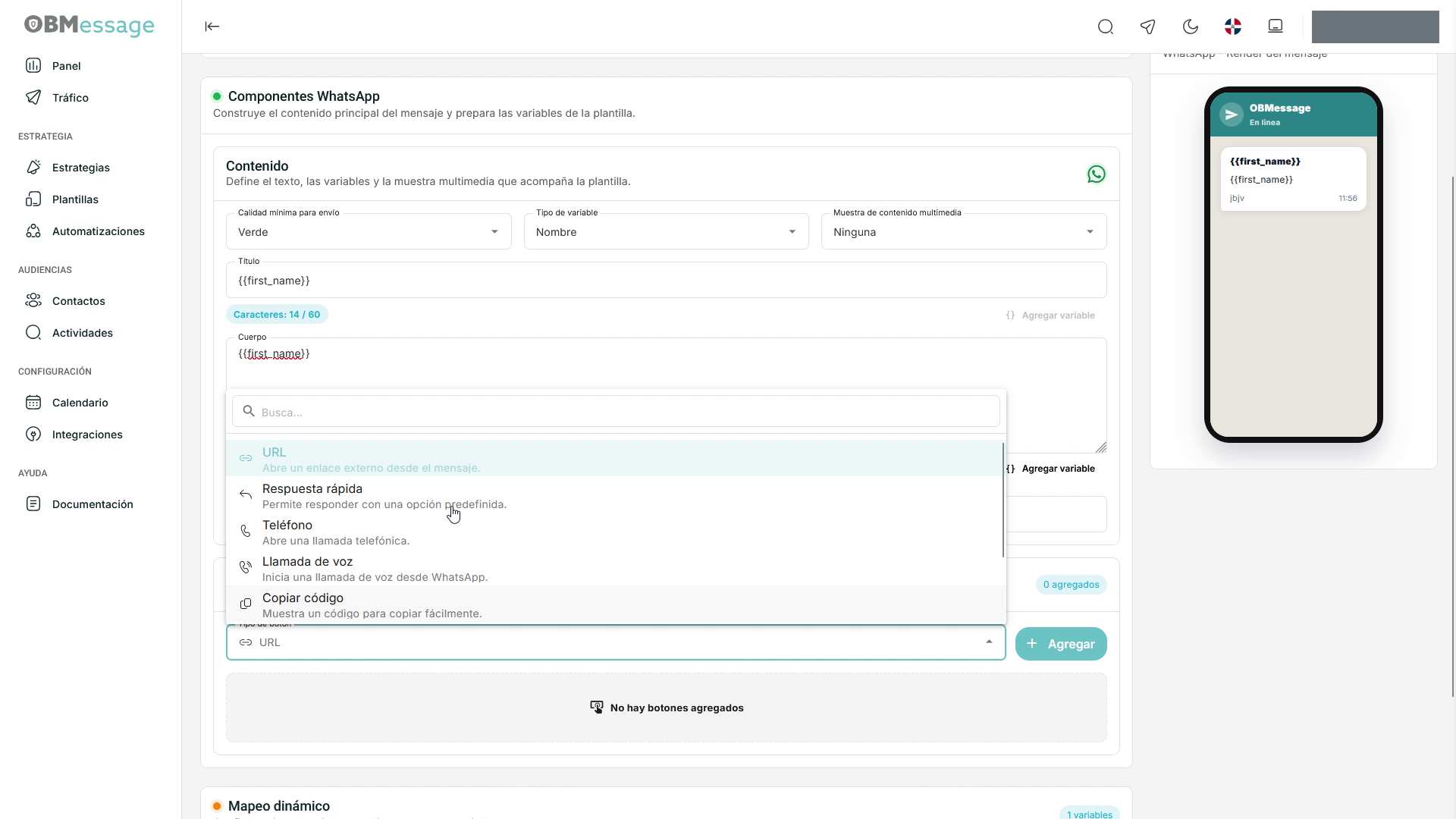 WhatsApp: tipos de botón disponibles en el selector